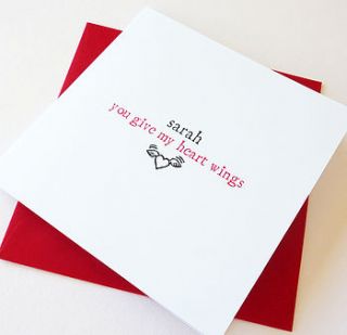 'you give my heart wings' personalised card by little cherub design