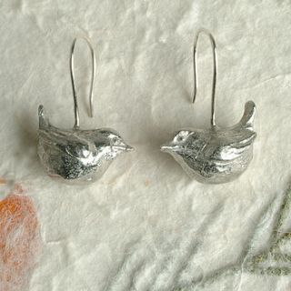 wren, robin bird drop earrings by glover & smith