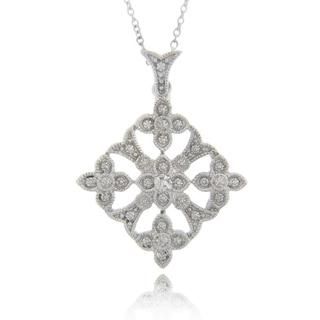 Finesque Sterling Silver Diamond Accent Pave Pattern Flower Necklace Finesque Diamond Necklaces