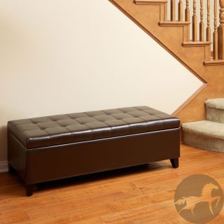 Christopher Knight Home Mission Brown Tufted Bonded Leather Ottoman Storage Bench
