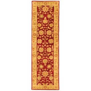 Handmade Heritage Kashan Burgundy/ Beige Wool Runner (23 X 10)