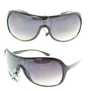 Unisex 592 Purple Gradient Lens Black Plastic Shield Sunglasses