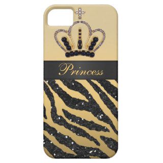 Black Faux Glitter Zebra Print & Jewel Crown iPhone 5 Cover