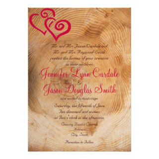 Rustic Country Wood Pink Hearts Wedding Invitation