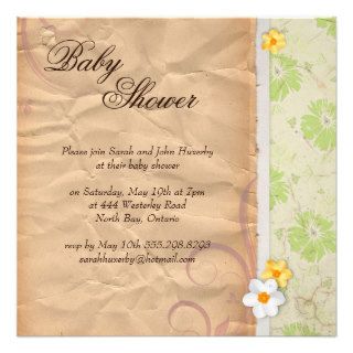 Vintage Floral Scrapbook & old paper Baby Shower Invite