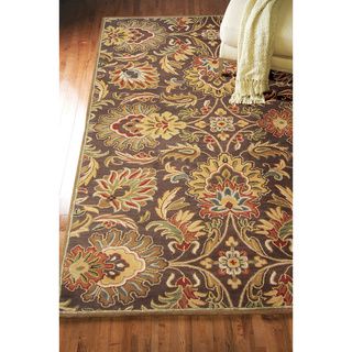 Hand tufted Grand Chocolate Brown Floral Wool Rug (8 X 11)