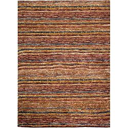 Hand knotted All natural Striped Red/ Multi Rug (4 X 6)