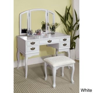Furniture Of America Doris Solid Wood Vanity Table And Stool Set