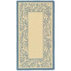 Poolside Natural/blue Contemporary Border Pattern Indoor/outdoor Rug (2 X 37)