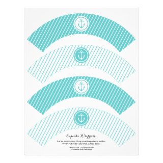 TURQUOISE NAUTICAL ANCHOR STRIPES CUPCAKE WRAPPERS LETTERHEAD DESIGN