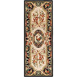 Hand hooked Rooster Ivory/ Black Wool Runner (3 X 10)