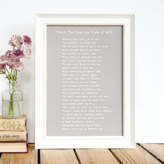 bespoke framed 'thank you' poem print by bespoke verse