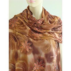 Selection Privee Selection Privee Ilona Evening Dressy Silk Floral Beaded Shawl Brown Size One Size Fits Most