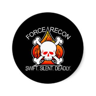 Force Recon Skull Black Round Stickers