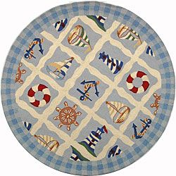 Hand hooked Sailor Ivory Wool Rug (3 Round)