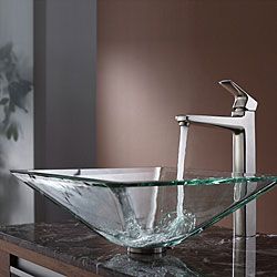 Kraus Bathroom Combo Set Clear Aquamarine Glass Vessel Sink/faucet