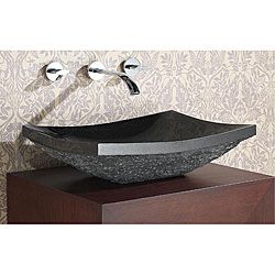 Avanity Rectangular Black Granite Stone Vessel Sink