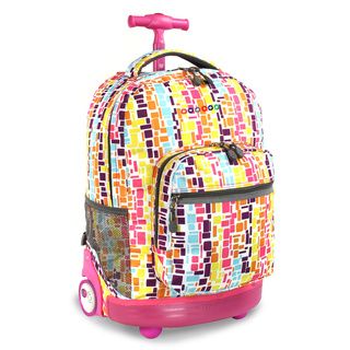 J World Sunrise Squares Neon 18 inch Rolling Backpack