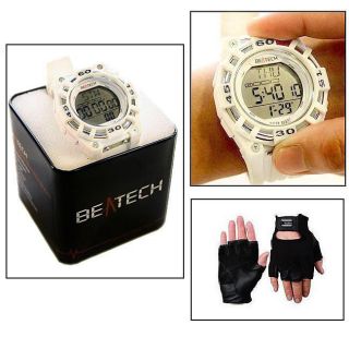 Beatech Heart Rate Monitor White Watch And Black Leather Glove Set