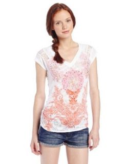 Southpole Juniors Sweet Tee with Patterned Graphics and Paisley Burn Out Patterns, Cirton, Medium