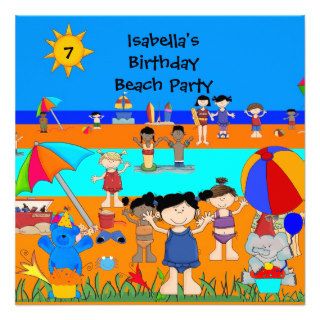 Fun Kids birthday Party Beach party Custom Invites