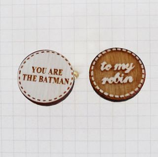 'the batman to my robin' wooden cufflinks by wue