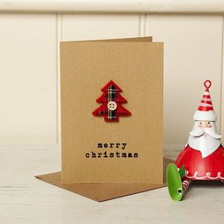 festive tartan button christmas tree card by lovely jubbly