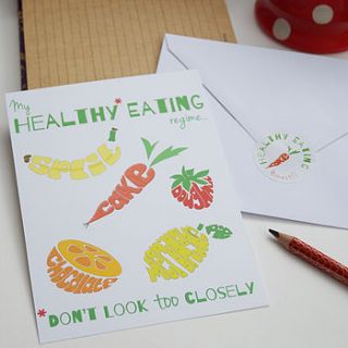 'healthy' eating postcard with sticker by name art