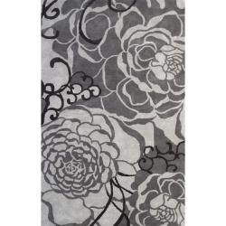 Nuloom Handmade Prive Grey Rose Pattern Floral Wool Rug (76 X 96)