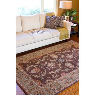 Hand tufted Traditional Jacksonville Chocolate Floral Border Wool Rug (76 X 96)