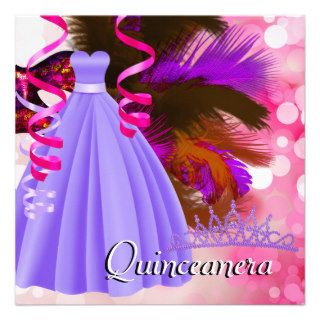 Quinceanera 15th Party Tiara Mask Purple Dress Announcements