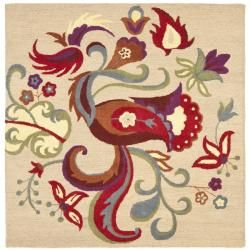 Handmade Blossom Beige Wool Rug (6 Square)