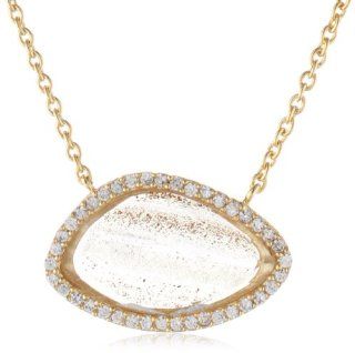 Marcia Moran "Luminous" Gold Plated Cubic Zirconia Surrounding Horizontal Organic Stone Pendant Necklace, 17.5" Jewelry