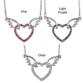 18k White Gold Overlay Crystal Heart Wings Necklace Crystal, Glass & Bead Necklaces