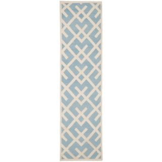 Safavieh Light Blue/ Ivory Handwoven Moroccan Dhurrie Wool Runner Rug (26 X 12)