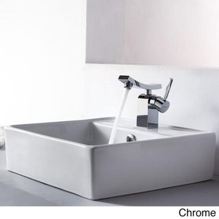 Kraus Bathroom Combo Set White Square Ceramic Sink/Unicus Bas inch Faucet Kraus Sink & Faucet Sets