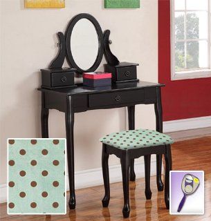 Shop New Black Wooden Make Up Vanity Table with Mirror & Brown Dots on Turquoise Themed Bench at the  Furniture Store. Find the latest styles with the lowest prices from The Furniture Cove