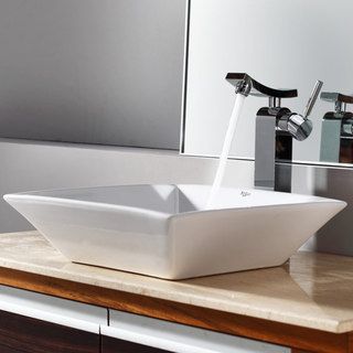 Kraus Bathroom Combo Set White Above counter Ceramic Sink/faucet
