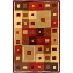 Hand tufted Contemporary Red/brown Geometric Square Mayflower Burgundy Wool Abstract Rug (4 X 6)