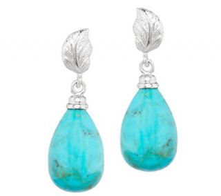 Turquoise Leaf Design Sterling Drop Earrings —
