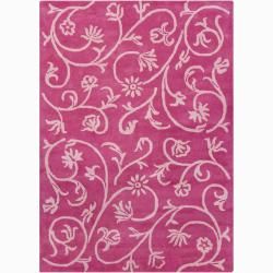 Hand tufted Bajrang Pink/ Ivory Floral Wool Rug (5 X 7)