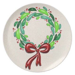 Shiny Laurel Leaf Wreath with Red Bow Dinner Plate
