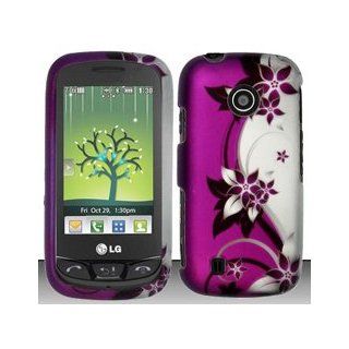 4 Items Combo For LG Cosmos Touch VN270 (Verizon) Purple Silver Vines Design Snap On Hard Case Protector Cover + Car Charger + Free Opening Tool + Free Animal Rubber Band Bracelet Cell Phones & Accessories
