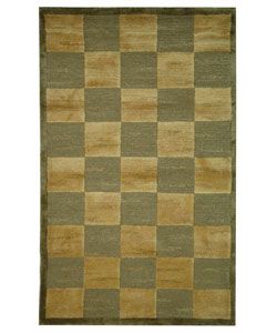 Hand knotted Checkers Green/ Beige Tibetan Wool Rug (3 X 5)
