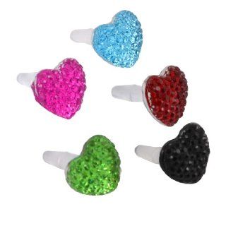 5 Pcs Glitter Assorted Color Crystal Heart 3.5mm Ear Cap Dust Plug for Laptop Cell Phones & Accessories