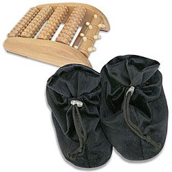 Soothera Black Therapeutic Hot/ Cold Slippers/ Wooden Foot Massager