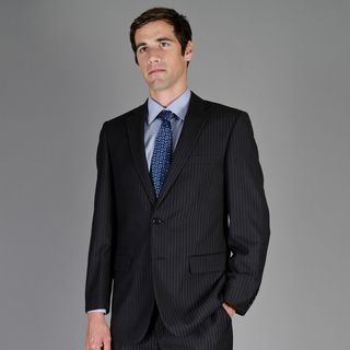 Mens Black Stripe 2 button Suit