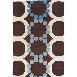 Avalisa Brown With Ivory Geometric Hand tufted New Zealand Wool Rug (5 X 76)