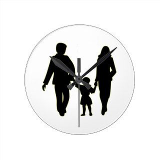 Family holding hands silhouette round wall clocks