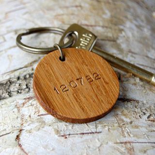 personalised date wooden circle keyring by clara and macy
